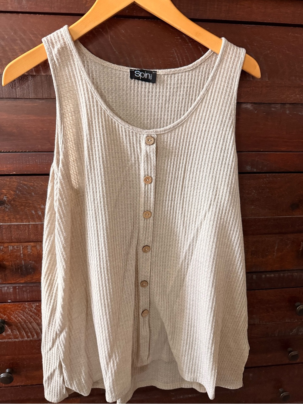 Spin Beige Waffle Knit Button-Front Tank Top